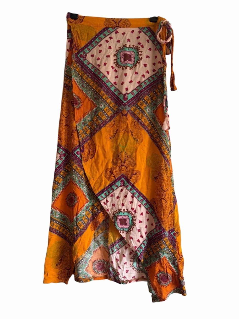 Bohemian Orange Wrap Maxi Skirt - Picture 2 of 6